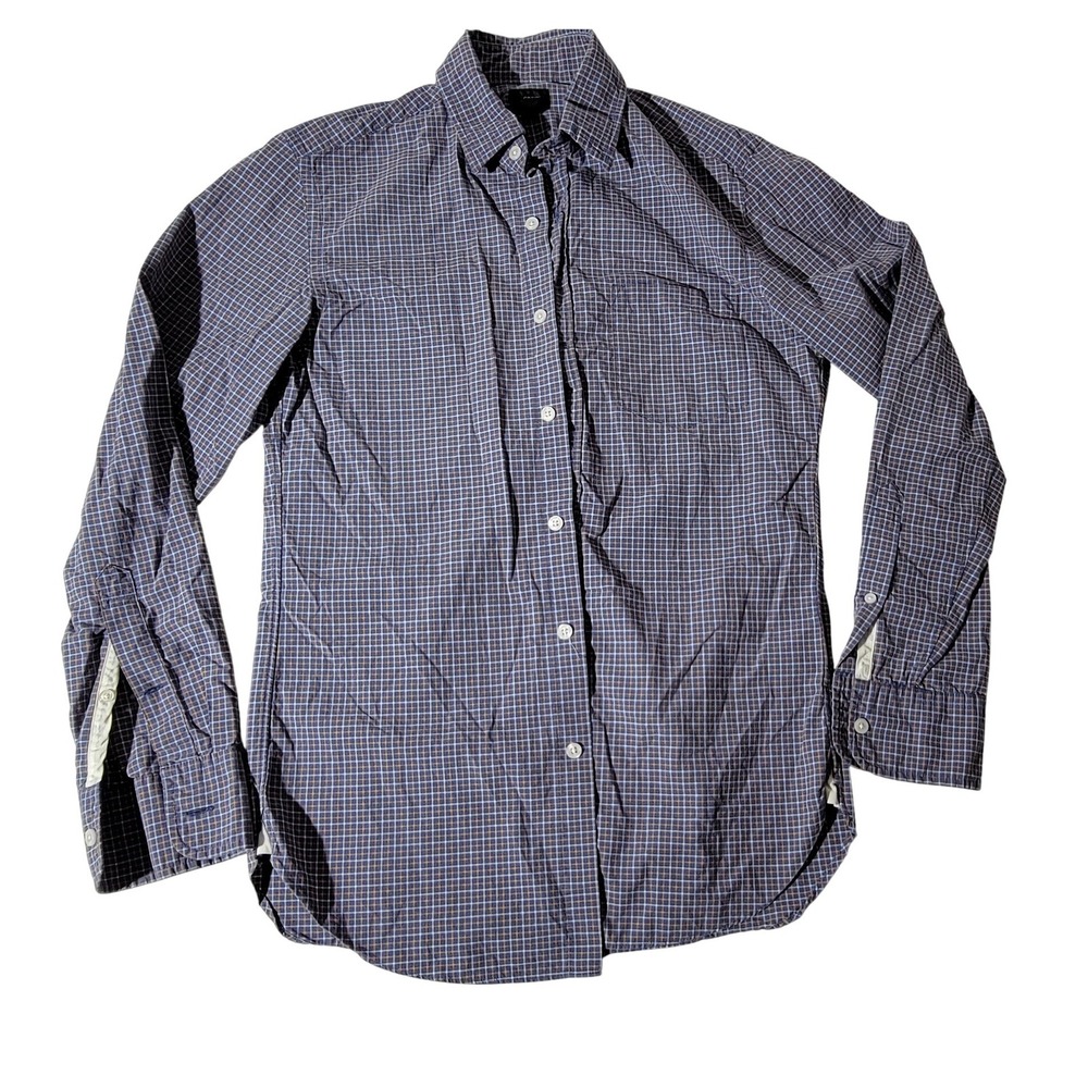 J.Crew Mens XS Blue Orange Micro Check Plaid Button Down‎ Shirt 93044 FA12
